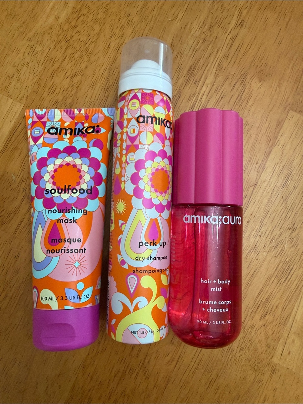 amika Pink & Orange Floral Hair Care Trio